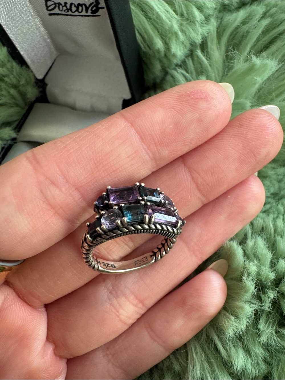 Effy Purple and Teal Rectangular Gemstone Double-Row Ring - Picture 2 of 6